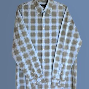 Canali Mens Italian Lux Dress Shirt Lt Blue/ Brown Plaid Sz XL 100% Cotton NWOT